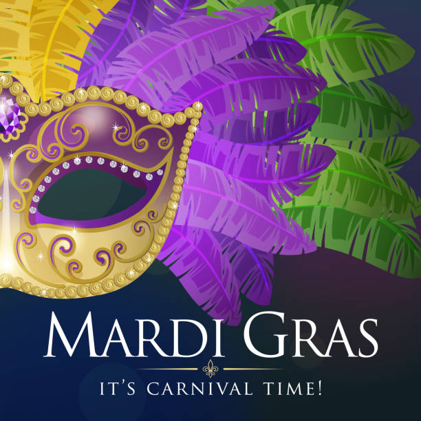 깃털 마디 그라 파티 마스크 - mask mardi gras masquerade mask vector stock illustrations