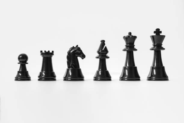 Chess Set. Black Chess Pieces Isolated on White Background. stock photo
