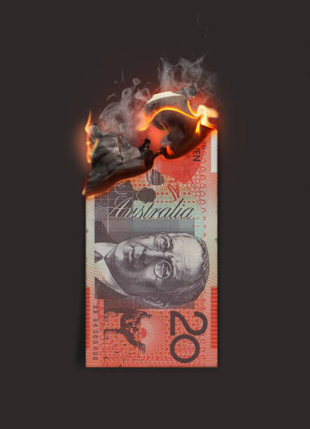 dolar australijski burning cash note - worthless zdjęcia i obrazy z banku zdjęć