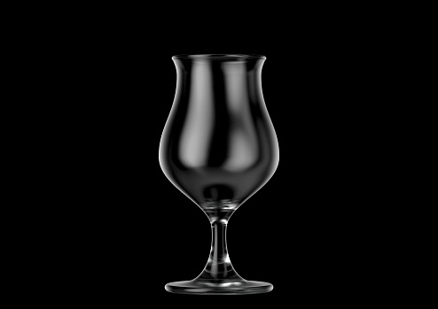 An empty tulip shaped beer glass an isolated dark background - 3D renders