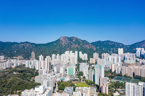 aerial view of cityscape of kowloon, center of Hong Kong