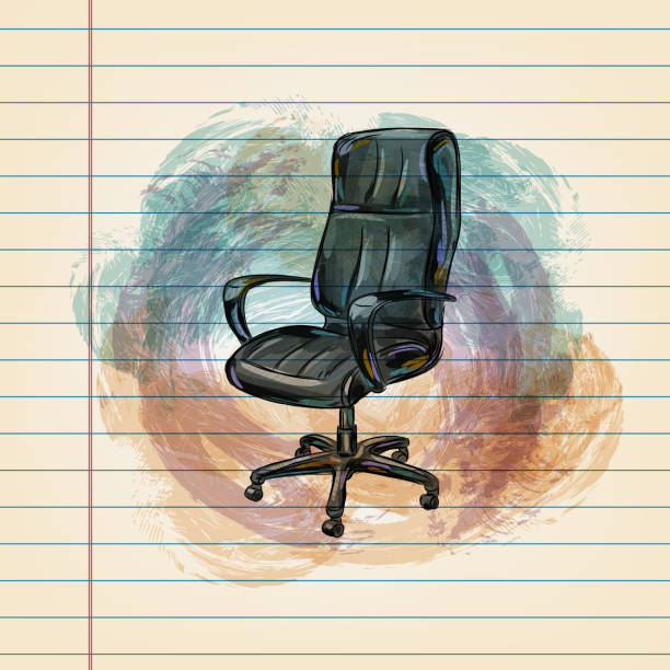 illustrazioni stock, clip art, cartoni animati e icone di tendenza di disegno della sedia dell'ufficio su carta rigata - office chair chair furniture scribble