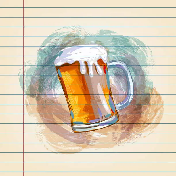 Vector illustration of Beer Mug Drawing on Ruled Paper