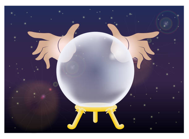 ilustrações de stock, clip art, desenhos animados e ícones de crystal ball and fortune teller's hands - information medium illustrations