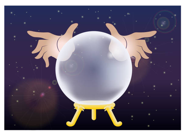 Crystal ball and fortune teller's hands Vector illustration of Transparent Crystal ball. japanese angel stock illustrations