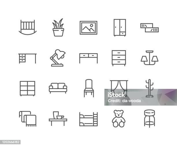 Line Furniture Icons Stock Illustration - Download Image Now - Icon, Chair, Curtain