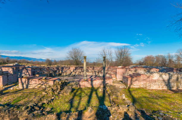 View at the archaeological site of Dion Pieria Greece December 27 2019-View at the archaeological site of Dion situated in the northern foothills of Mount Olympus. Pieria, Macedonia, Greece katerini greece photos stock pictures, royalty-free photos & images