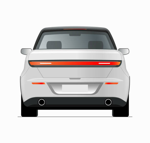 istock Modern compact city car mockup. Rear view of realistic small white noname car isolated on white background. 1202673521