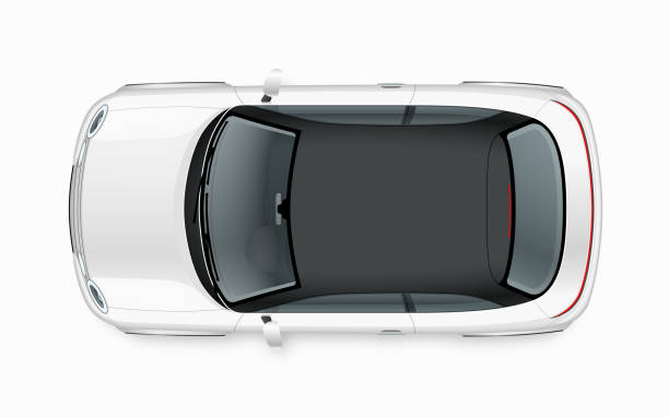 istock Modern compact city car mockup. Top view of realistic small white noname car isolated on white background. 1202673531
