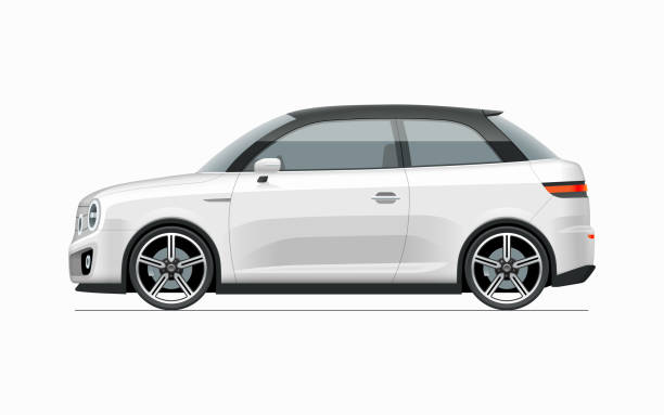 istock Modern compact city car mockup. Side view of realistic small white noname car isolated on white background. 1202673532