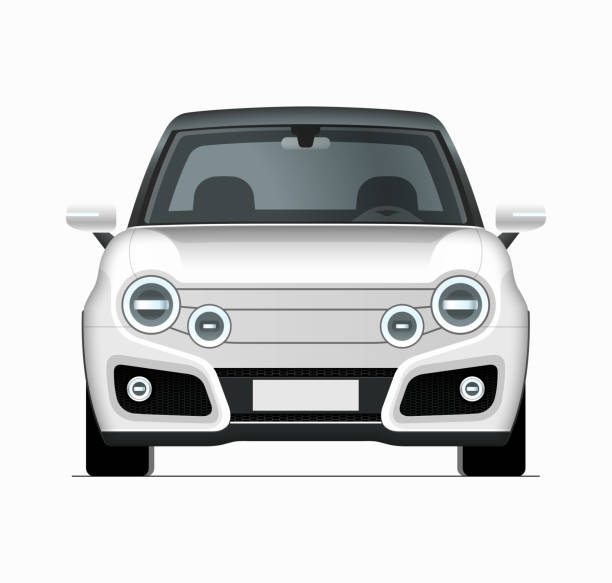 istock Modern compact city car mockup. Front view of realistic small white noname car isolated on white background. 1202673533