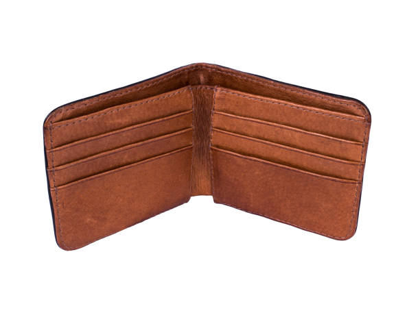 istock Open brown leather wallet for man or woman isolated on white background 1202674493