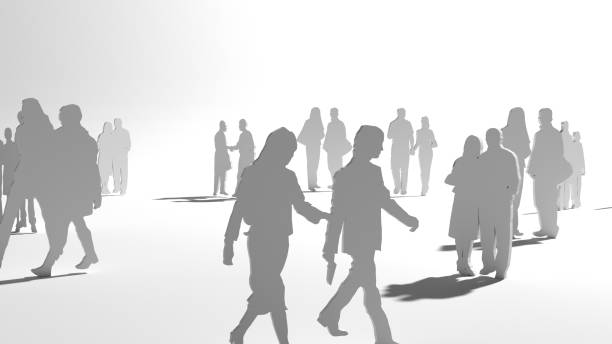 istock group of people walk on a white background, 3d illustration 1202674610