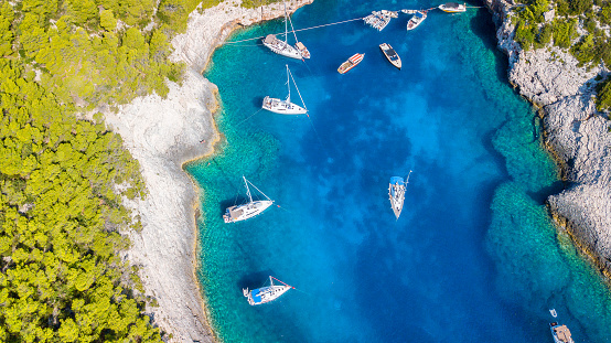 Aerial view of beautiful Stiniva Beach, Vis Island, Croatia