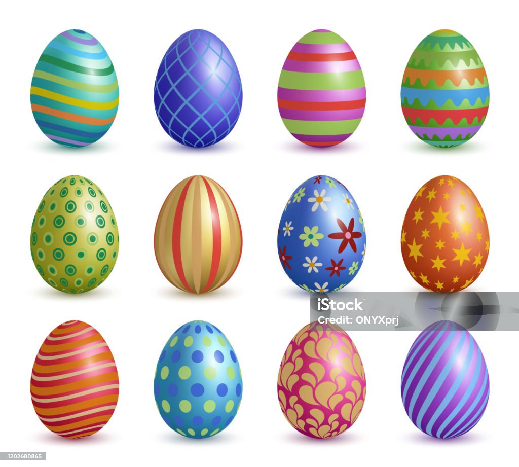부활절 달걀입니다 부활절 축하 기호 벡터 현실적인 계란 컬렉션에 대한 컬러 꽃 그래픽 장식 0명에 대한 스톡 벡터 아트 및 기타 이미지  - Istock