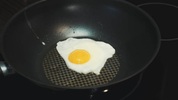 istock Close-up of cooking egg on a frying pan 1202681681