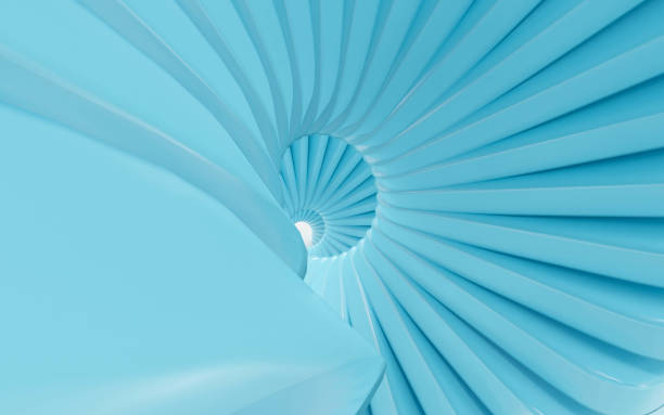 istock Abstract white and blue twisted corridor spiral 3d render illustration 1202682097