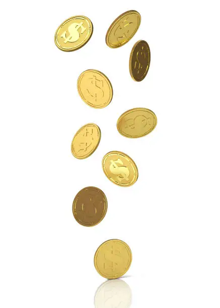 Falling golden coins. 3D Illustration.