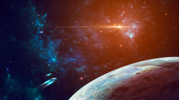 istock Space background. Two spaceship fly around planet with colorful fractal nebula. https://www.nasa.gov/sites/default/files/images/618486main_earth_full.jpg 1202683226