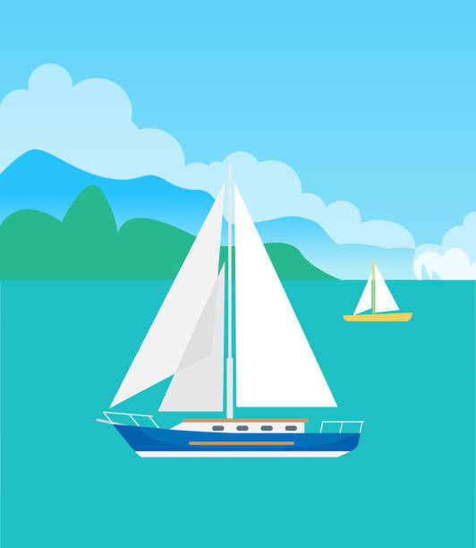 ilustrações, clipart, desenhos animados e ícones de dois veleiros bonitos, ilustração do vetor de cores - veleiro luxo