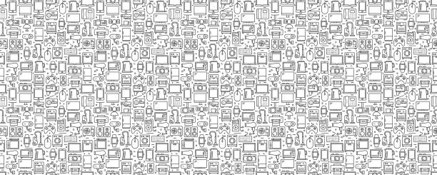라인 아이콘이 있는 전자 장치 원활한 패턴 및 배경 - tactile tablet computer stock illustrations