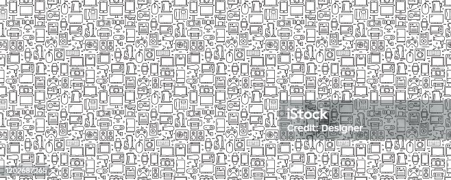 istock Electronic Devices Seamless Pattern and Background with Line Icons 1202687265