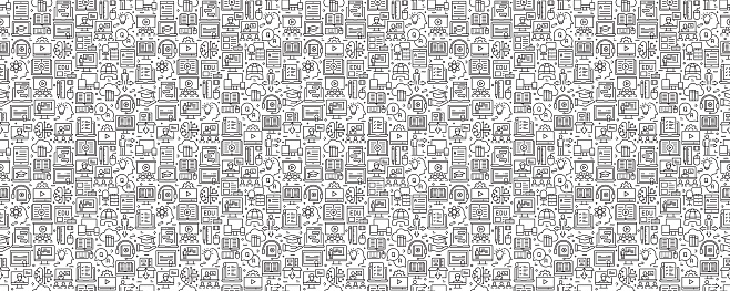 E-Learning Seamless Pattern and Background with Line Icons