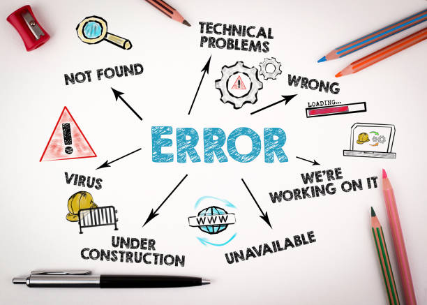 Error. Programming, social networking, SEO, search and service delivery concept. Chart with keywords and icons Error. Programming, social networking, SEO, search and service delivery concept. Chart with keywords and icons on white desk with stationery debugging photos stock pictures, royalty-free photos & images