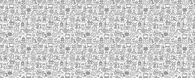 Heavy and Power Industry Seamless Pattern and Background with Line Icons