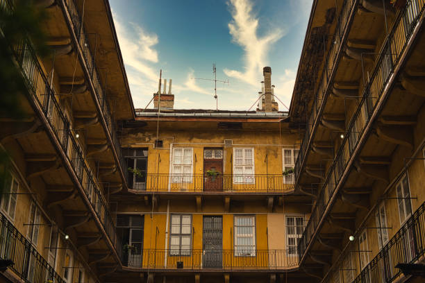 istock Old building patio with blue sky 1202689817
