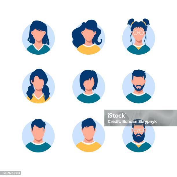 Bundle Of Round People Avatars Stock Illustration - Download Image Now - Avatar, Men, Women