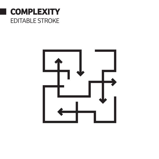 복잡성 선 아이콘, 윤곽선 벡터 기호 그림. 픽셀 완벽, 편집 스트로크. - complexity stock illustrations