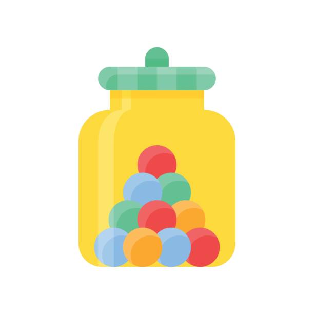 illustrations, cliparts, dessins animés et icônes de gommes jar connexes bonbons et vecteur de bonbons dans la conception plate - taffy