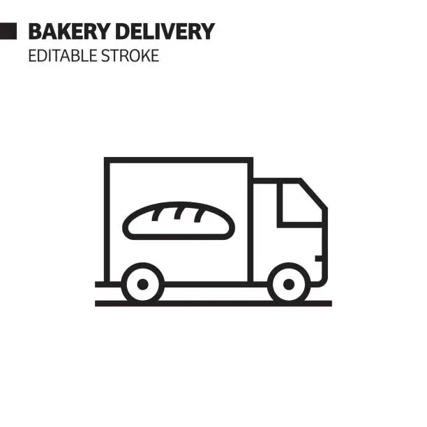Vector illustration of Bakery Delivery Line Icon, Outline Vector Symbol Illustration. Pixel Perfect, Editable Stroke.