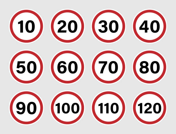 illustrations, cliparts, dessins animés et icônes de signe de route de limite de vitesse réglé avec la frontière rouge - kilometers per hour