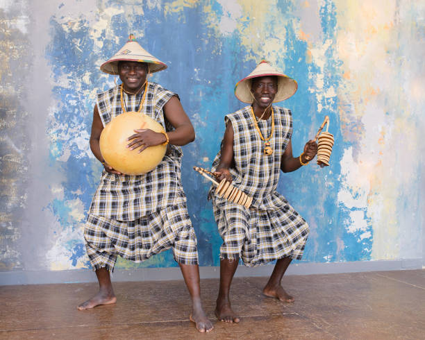 istock Two African musician with traditional clothes and drums 1202693797
