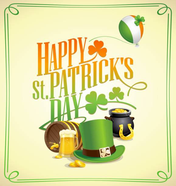 illustrations, cliparts, dessins animés et icônes de conception de vecteur de carte postale de patrick's day - st patricks day pot of gold clover irish culture