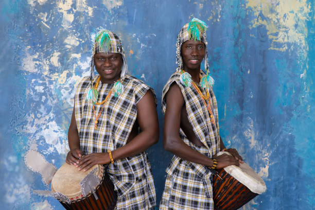 istock Two African musician with traditional clothes and drums 1202693984