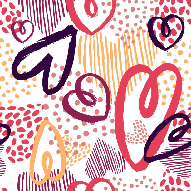 手描きのハートを持つベクトルパターン。 - heart shape valentines day love grunge点のイラスト素材／クリップアート素材／マンガ素材／アイコン素材
