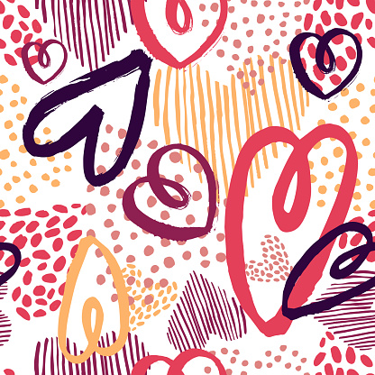 Vector  pattern with hand drawn hearts.