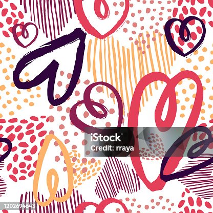 istock Vector  pattern with hand drawn hearts. 1202694643