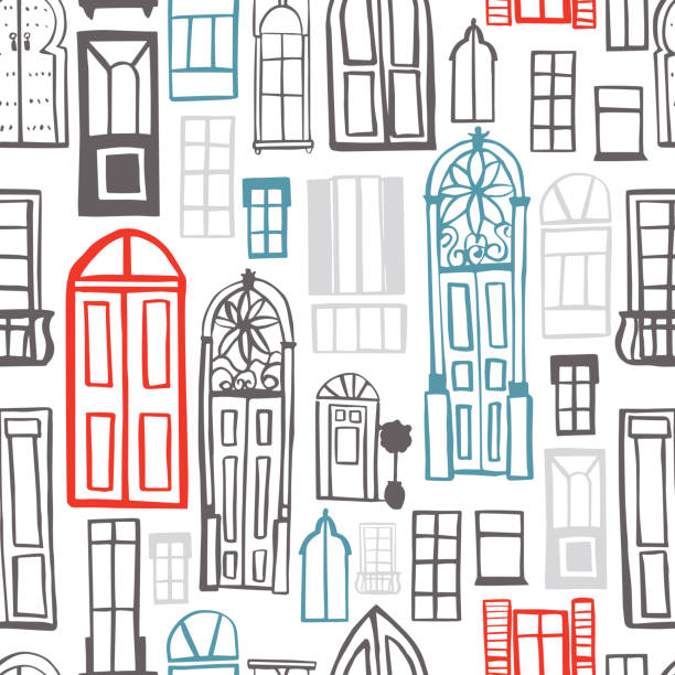 ilustrações de stock, clip art, desenhos animados e ícones de doors and windows . vector   pattern - 3369