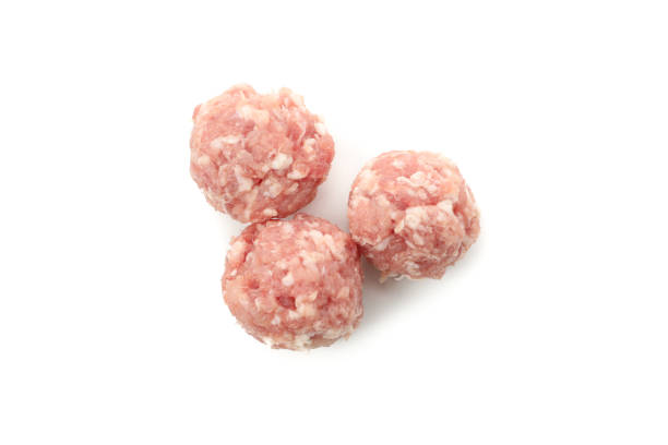 istock Tasty minced meat balls isolated on white background 1202695407