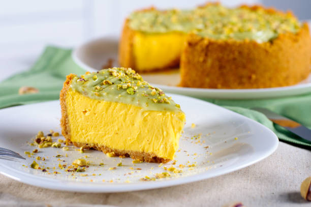 istock Homemade pistachio cheesecake piece 1202695477