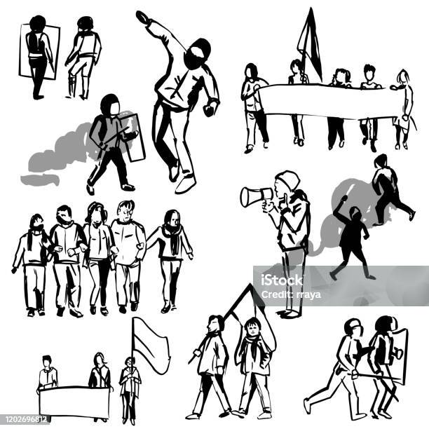 Protest Drawing Side Protesters Vector Sketch Illustration Stock Illustration - Download ...