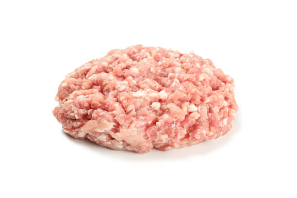 istock Tasty minced meat isolated on white background 1202698193
