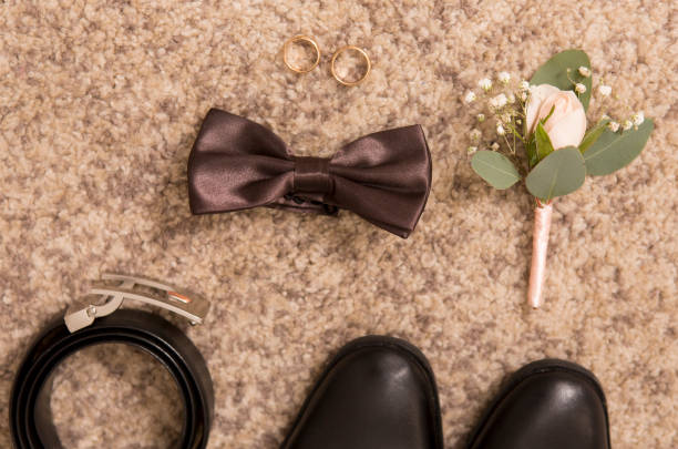 istock Creative composition of groom accessories for wedding day 1202701144