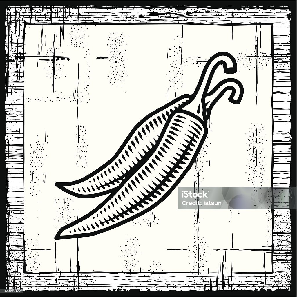 Piment rétro noir et blanc - clipart vectoriel de Gravure sur bois libre de droits