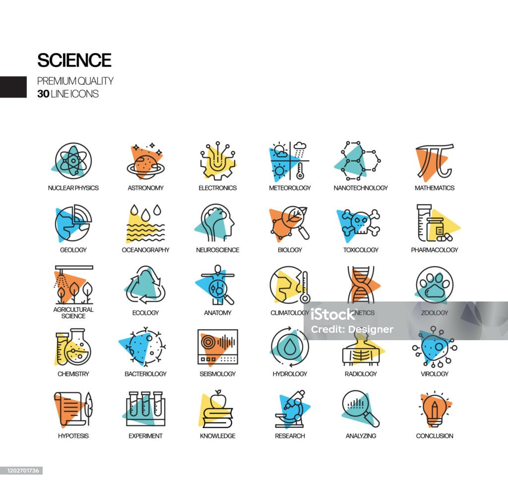 Simple Set of Science Related Spotlight Vector Line Icons. Outline Symbol Collection Icon stock vector