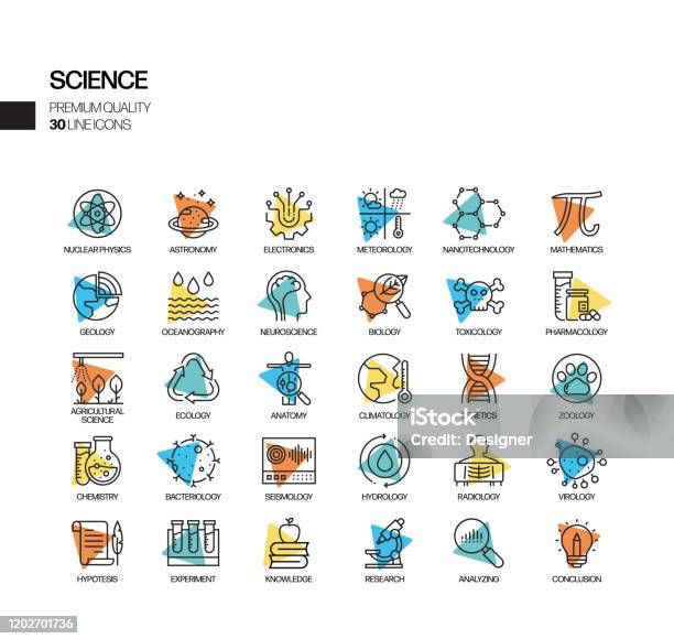 Simple Set Of Science Related Spotlight Vector Line Icons Outline Symbol Collection Stock Illustration - Download Image Now